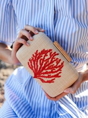 Coral Clutch SHIRALEAH Under the Sea Natural Tan Basketweave Style Coastal NWT